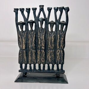 Ruth Block 🕎 Brutalist Bronze Art Figural Rabbi Menorah Sculpture Signed